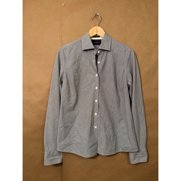 Façonnable Tops - Faconnable Womens Navy White Gingham Check 100% Cotton Button Down Shirt Size M